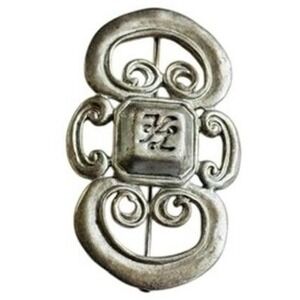 VTG Karl Lagerfeld KL Signed Silver Logo Brooch Pin scroll High End Designer 80s